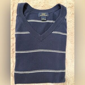 ($128) Brooks Brothers V-Neck Sweater (Size: L /  Color: Navy; White Stripes)